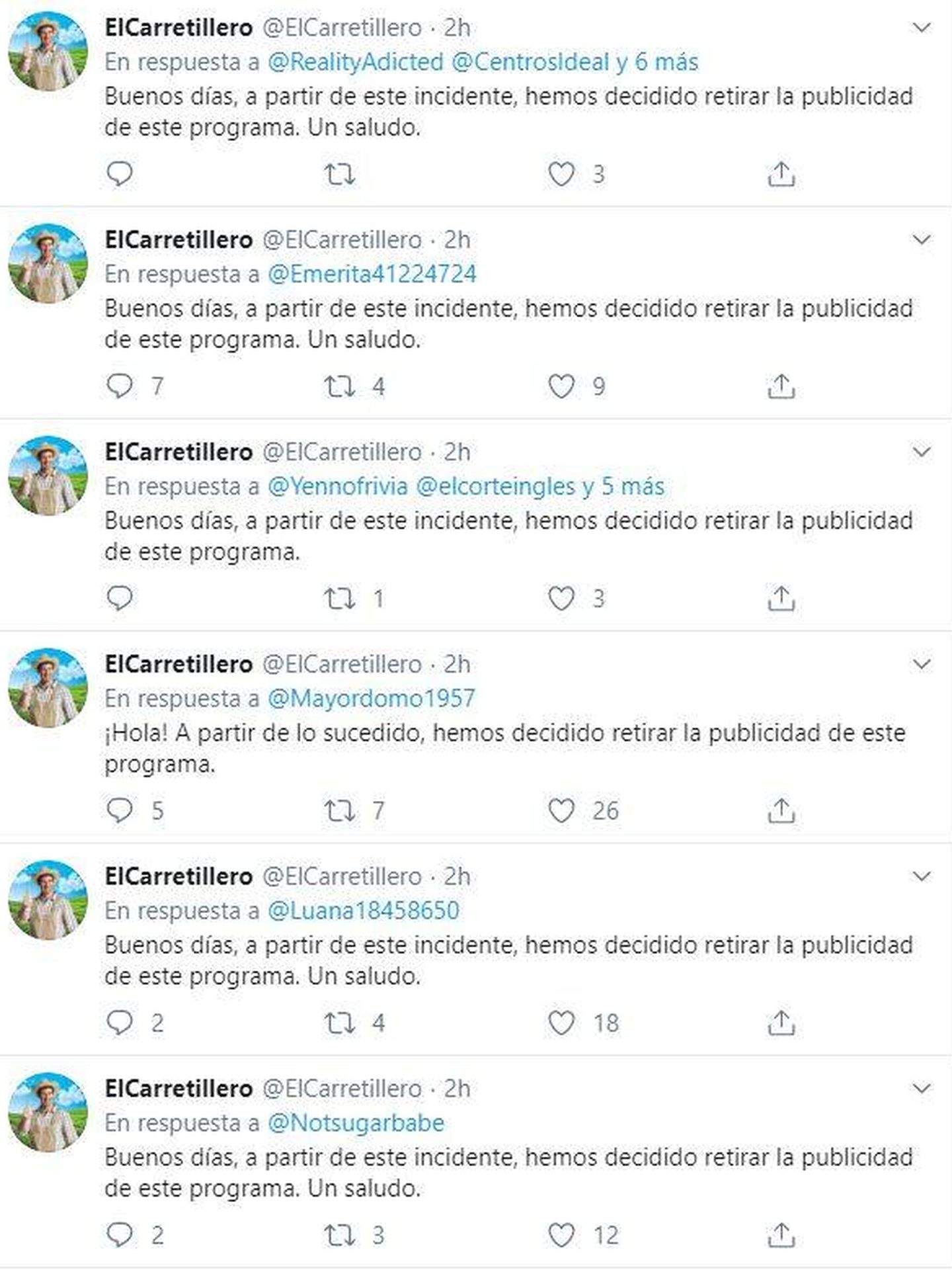 Tuits de Carretilla a través de @ElCarretillero, su cuenta oficial en Twitter