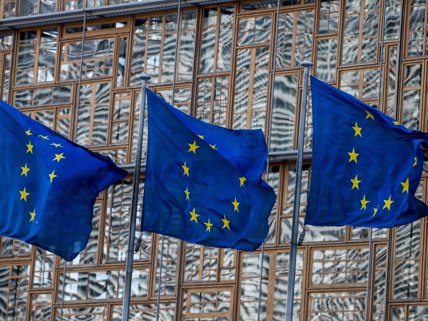 Banderas frente al Consejo Europeo. (EFE)