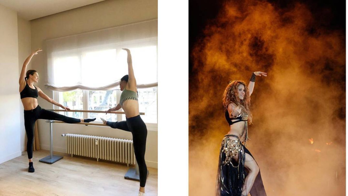 Nieves Álvarez practicando yoga y Shakira la danza del vientre. (Instagram)
