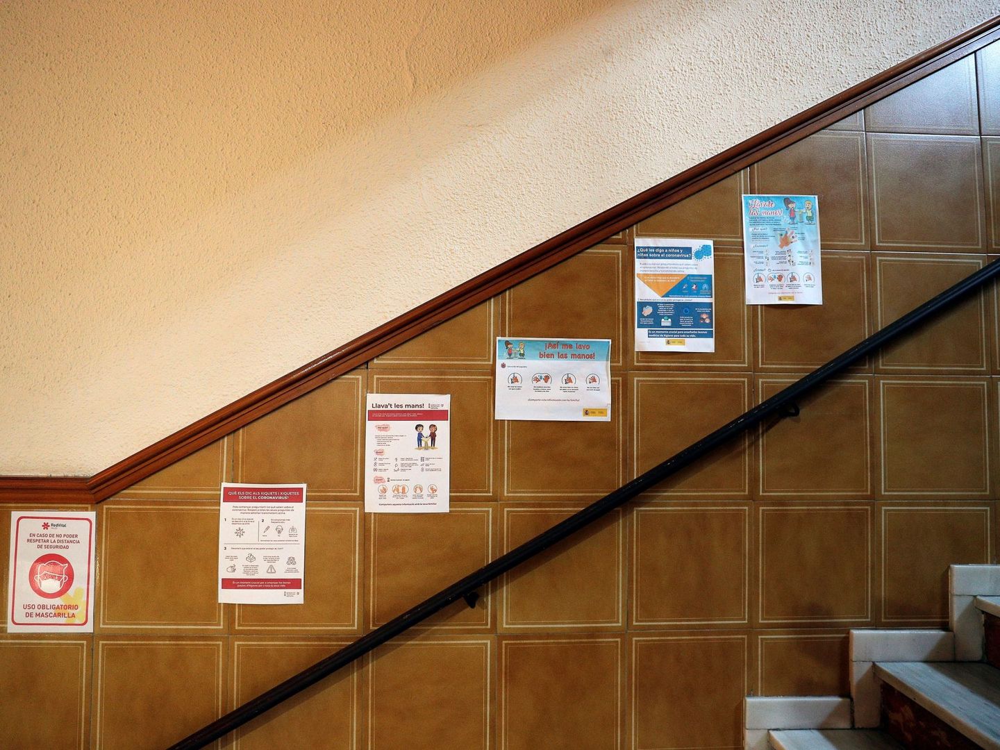 Carteles en la pared de un centro educativo con las medidas sanitarias. (EFE)