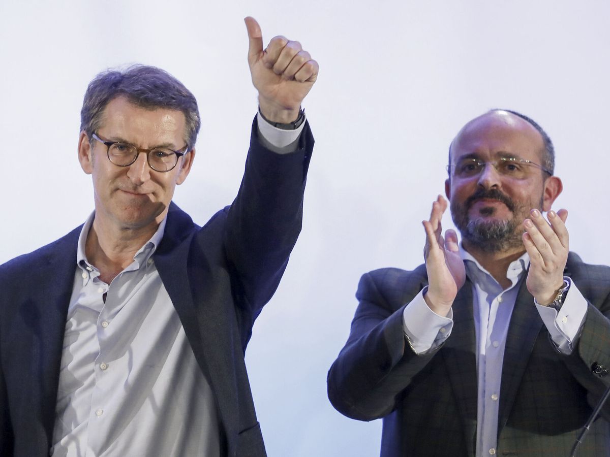 Foto: El íder del PP, Alberto Núñez Feijóo (i), y el presidente del PP de Cataluña, Alejandro Fernández. (EFE/Archivo/Andreu Dalmau)