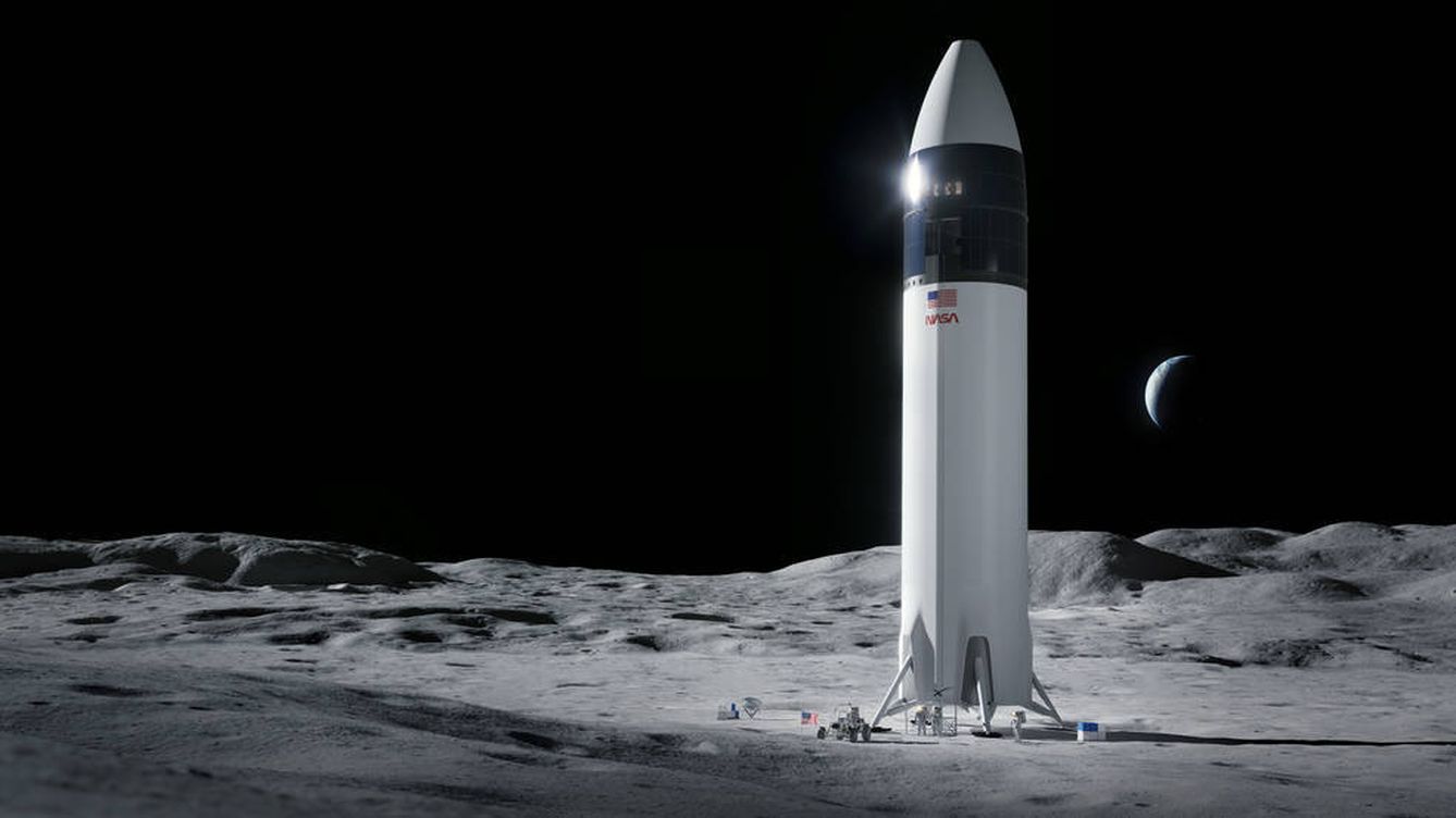 Foto: Ilustración del Starship HLS en la Luna (SpaceX)