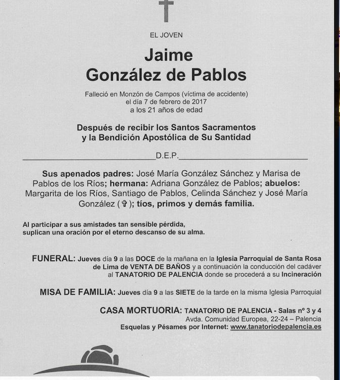 Esquela de Jaime González de Pablos