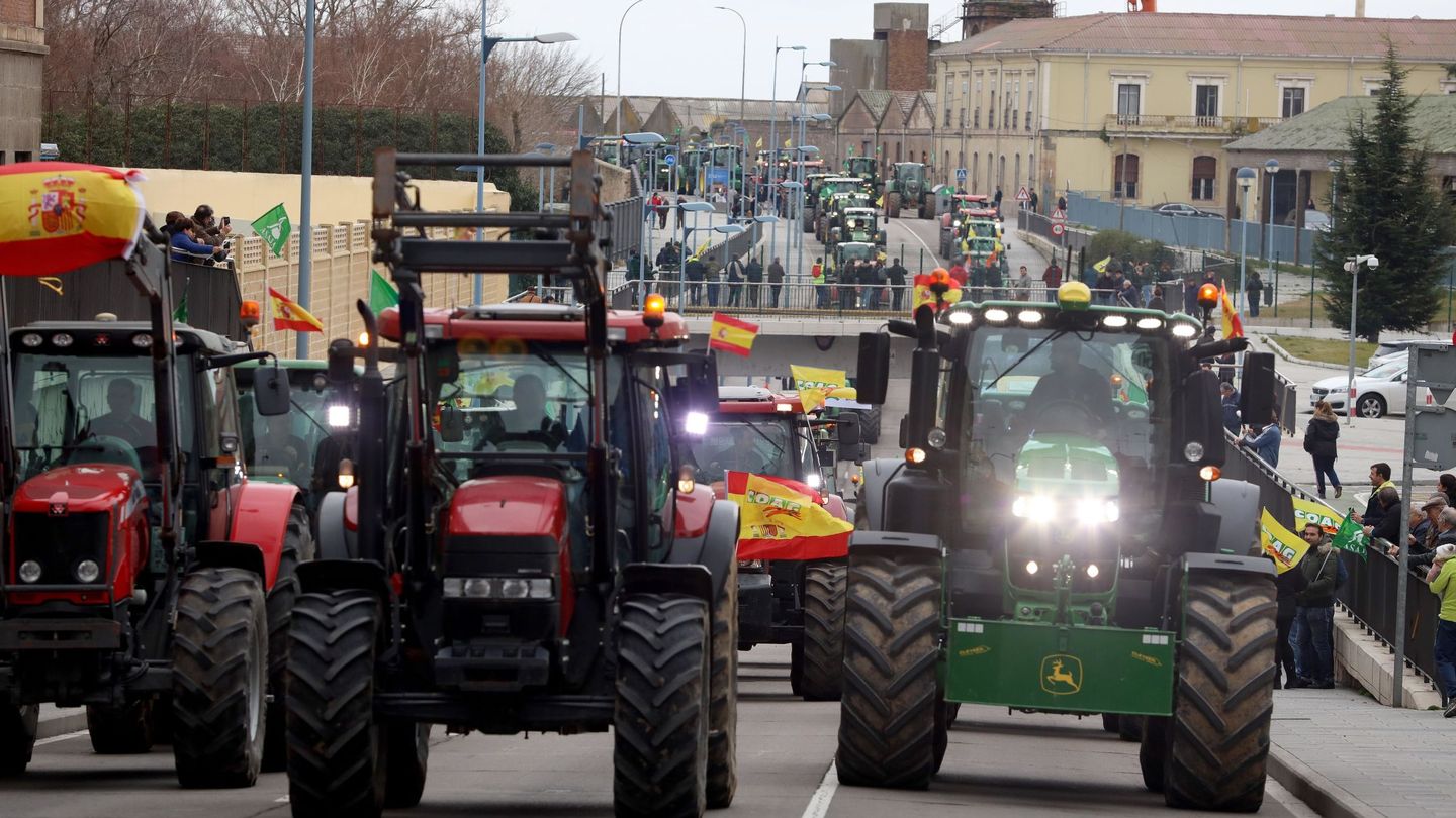 Imagen de los agricultores salmantinos en su marcha para exigir 'respeto al medio rural' y 'precios dignos'. (EFE)