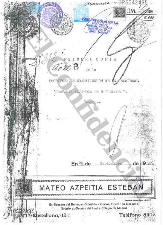 Copia de la escritura original de constitución de Cepsa en 1929.
