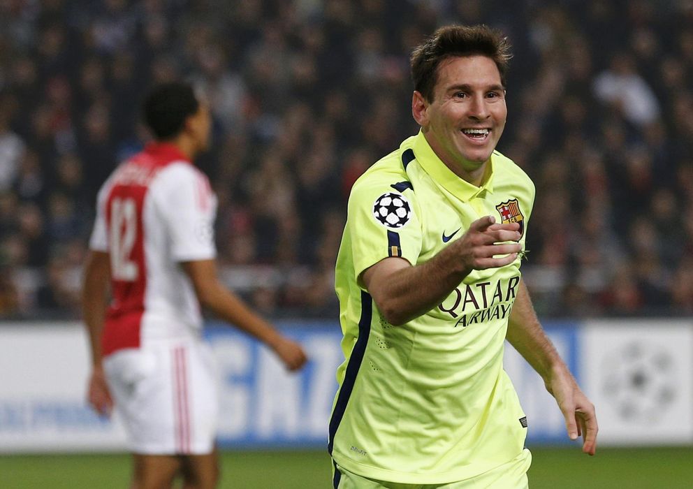 Foto: Messi celebra su segundo gol al Ajax, el que hace el número 71 (EFE).