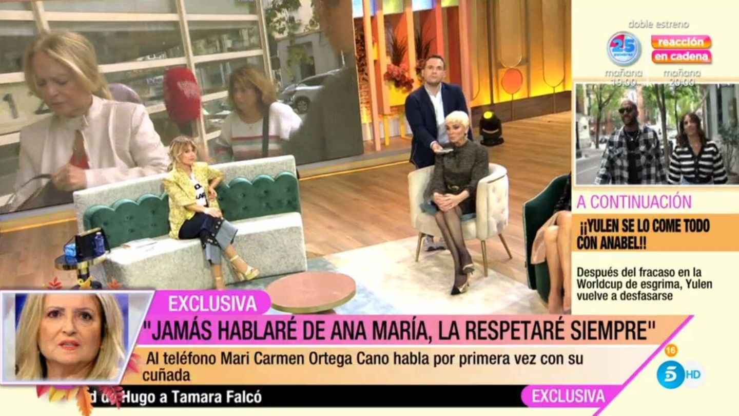 Ana María Aldón habla con Mari Carmen Ortega en 'Fiesta'. (Mediaset)
