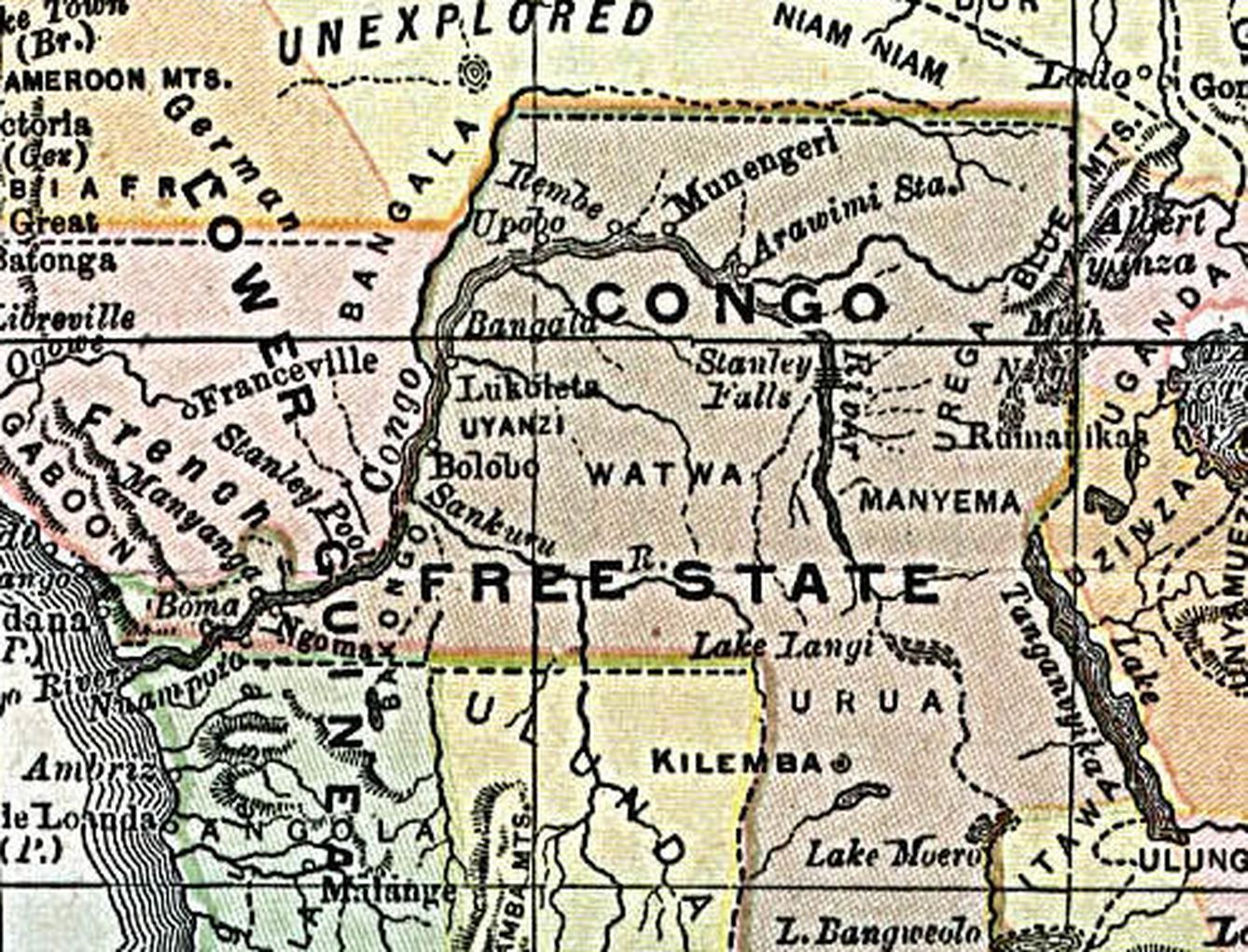 Mapa que sitúa el Estado Libre del Congo en 1890.