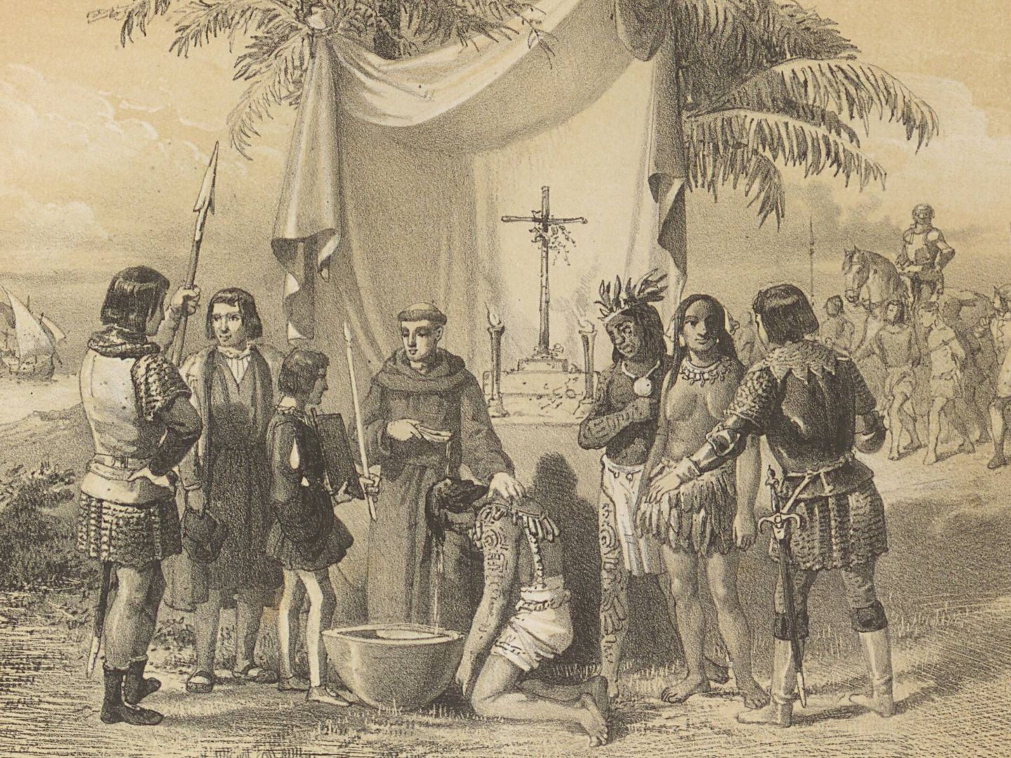 Bartolomé de Las Casas bautizando prisioneros en Cuba en 1511 (Fuente: Wikimedia)