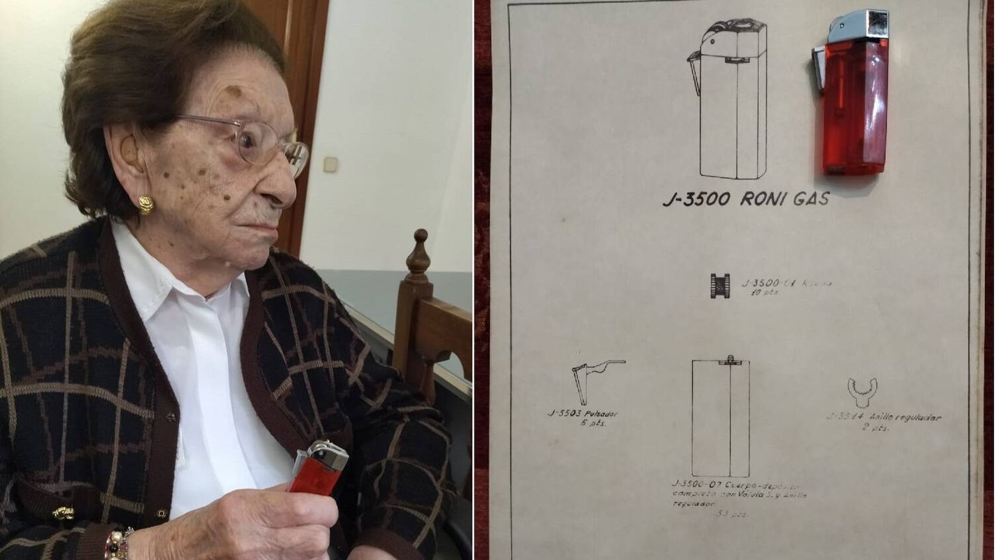 Fotografía actual de Rosa Gallemí, de 100 años, junto al J-3500 Roni Gas, considerado el primer mechero a gas, inventado por ella. (EC)