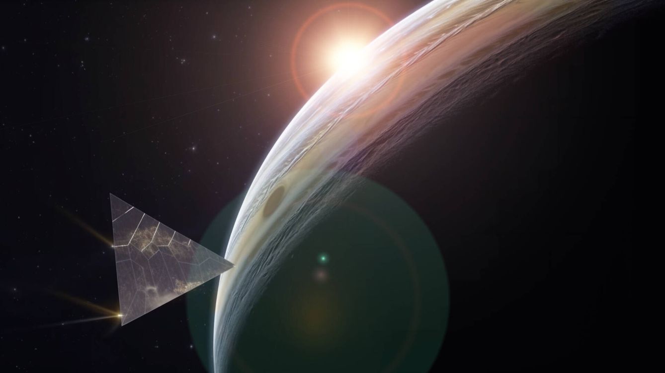 Foto: Visualización de una nave cerca de Jupiter. (Midjourney/Novaceno)