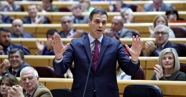 Foto: El presidente del Gobierno en funciones, Pedro Sánchez, durante su intervención en una sesión de control al Gobierno en el Senado. (EFE)