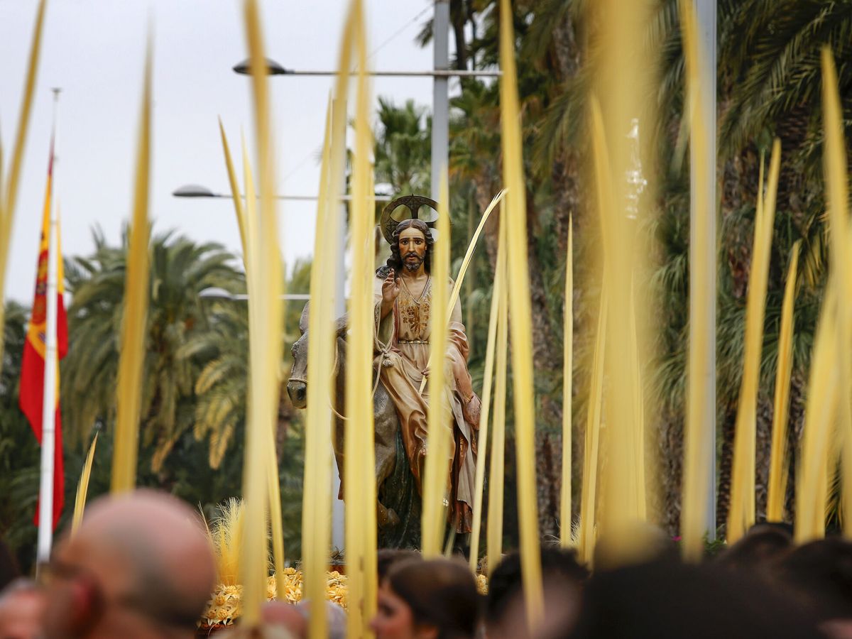 Foto: Miles de personas celebran con palmas blancas la procesión del Domingo de Ramos (EFE/Manuel Lorenzo)