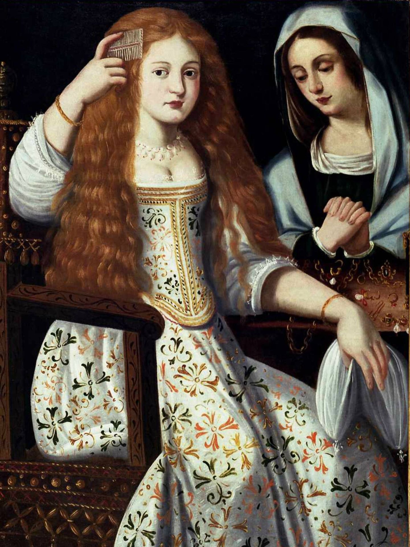 María Calderón, peinándose en el cuadro anónimo 'Alegoría de la vanidad', siglo XVII. (Monasterio de las Descalzas Reales/Patrimonio Nacional)