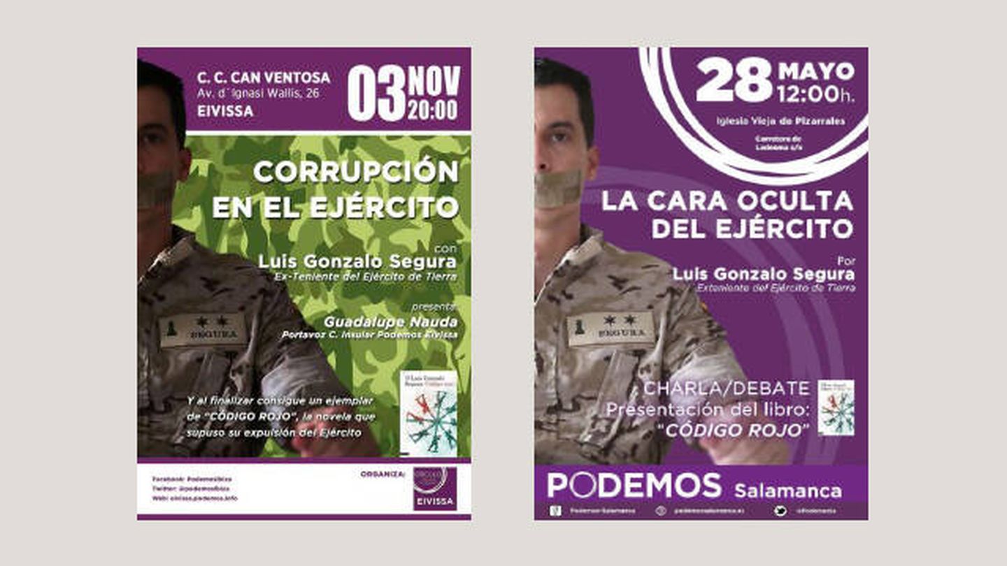 Carteles de actos de Podemos anunciando la presencia de Segura.