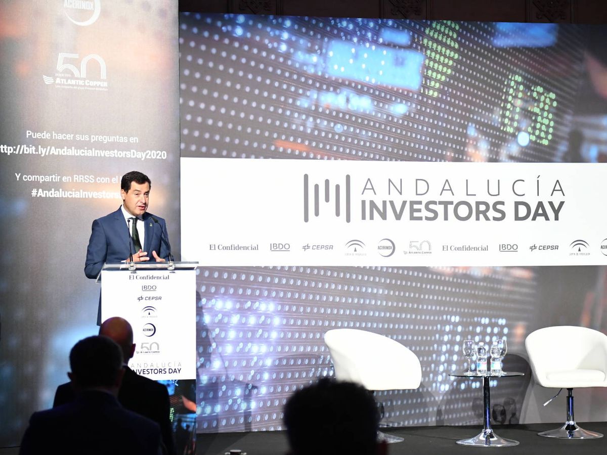 Foto: Juan Manuel Moreno Bonilla, presidente de la Junta de Andalucía, participando en el Andalucía Investors Day