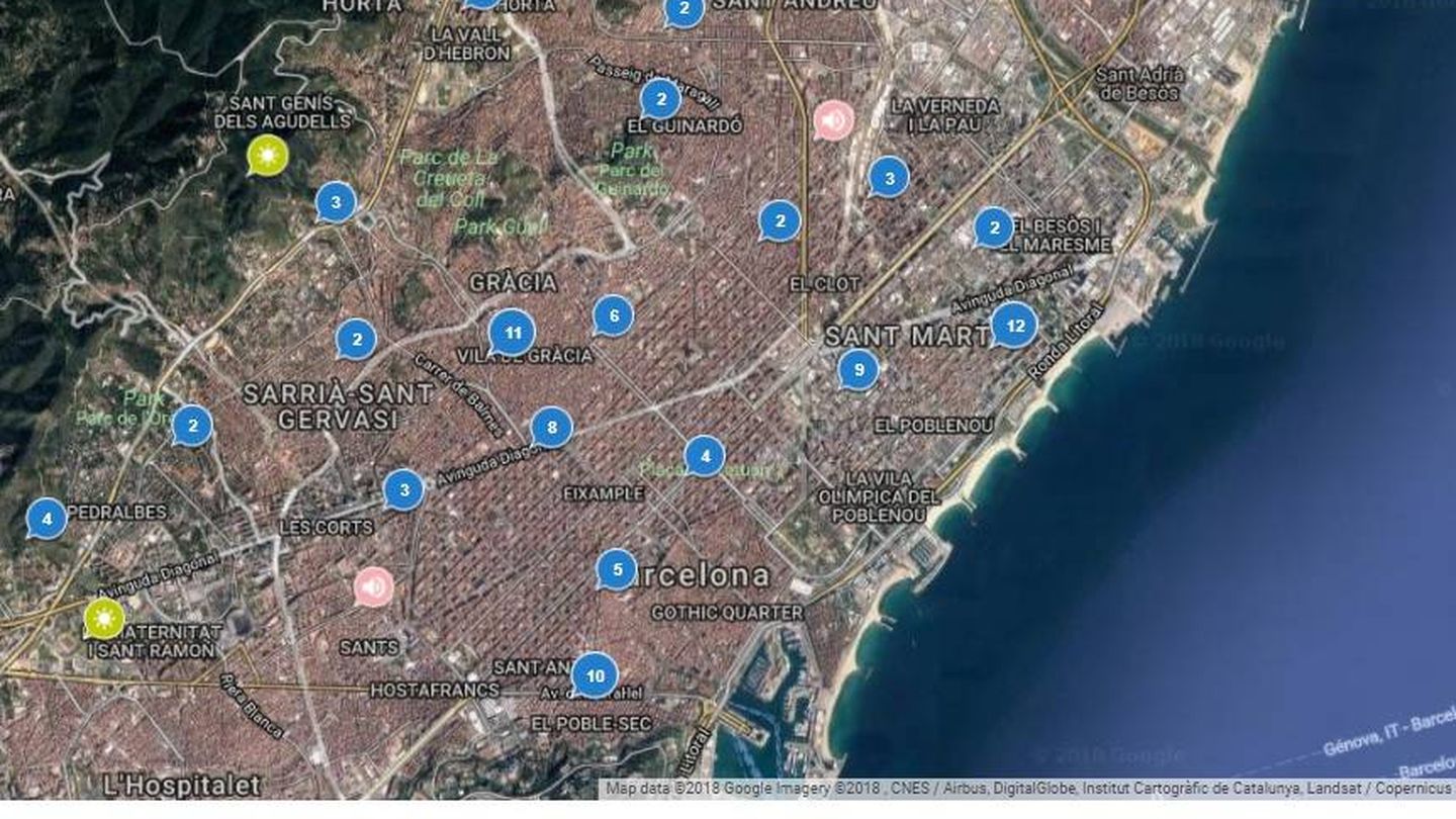 Localización de los sensores de Sentilo en Barcelona y alrededores. (Fuente: Sentilo)