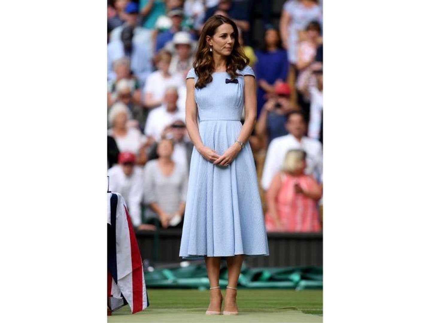 Kate Middleton con el vestido que llevó el día de la final de Wimbledon 2019. (Getty)
