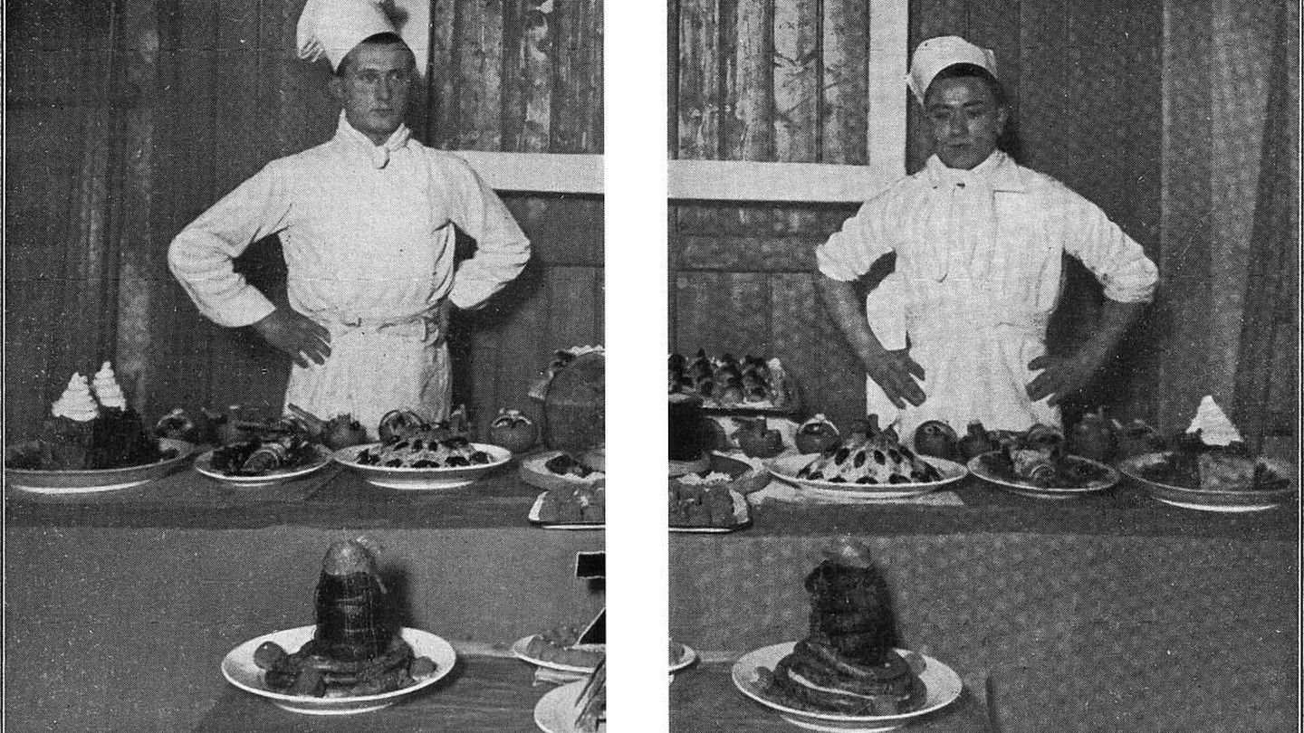 Cocineros mostrando platos del recetario futurista. Fuente: Wikipedia