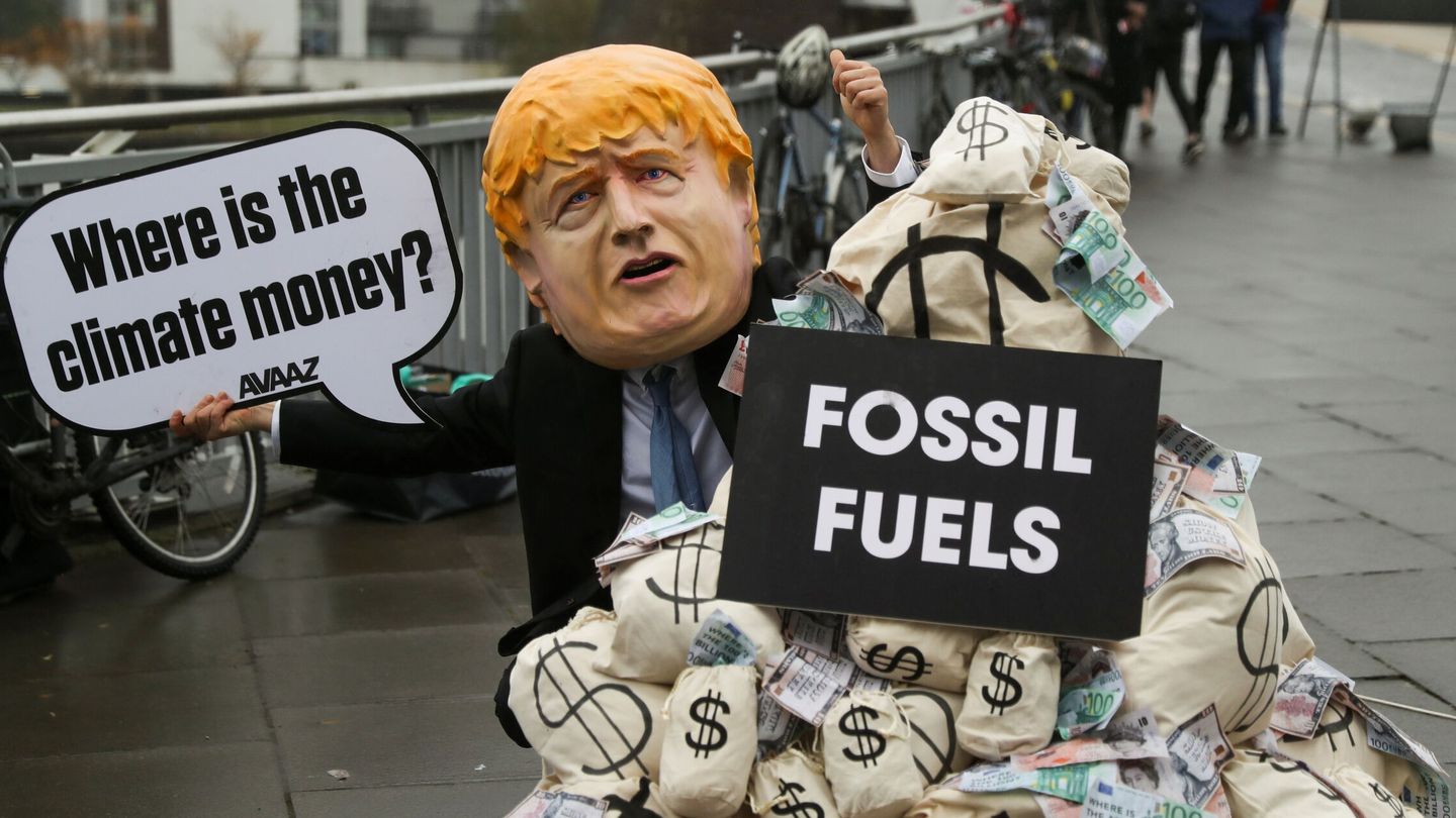Parodia de Boris Johnson en la COP26. (Reuters/Russell Cheyne)
