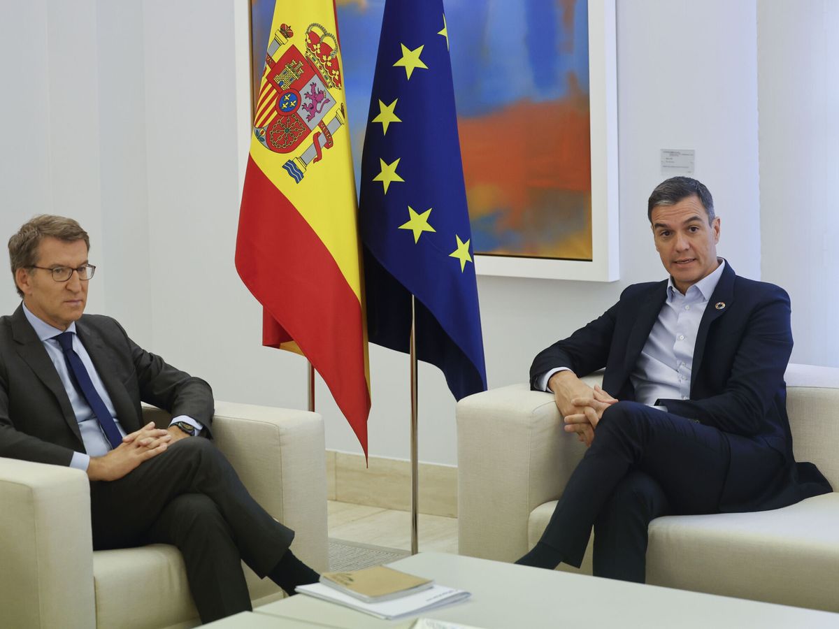Foto: Última reunión entre el presidente del Gobierno, Pedro Sánchez (d), y el líder del PP, Alberto Núñez Feijóo (i). (EFE/Sergio Pérez)