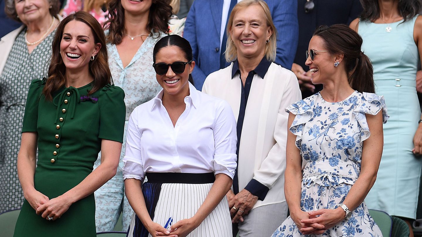 Kate Middleton, Meghan Markle y Pippa Middleton en Wimbledon 2019. (Reuters)