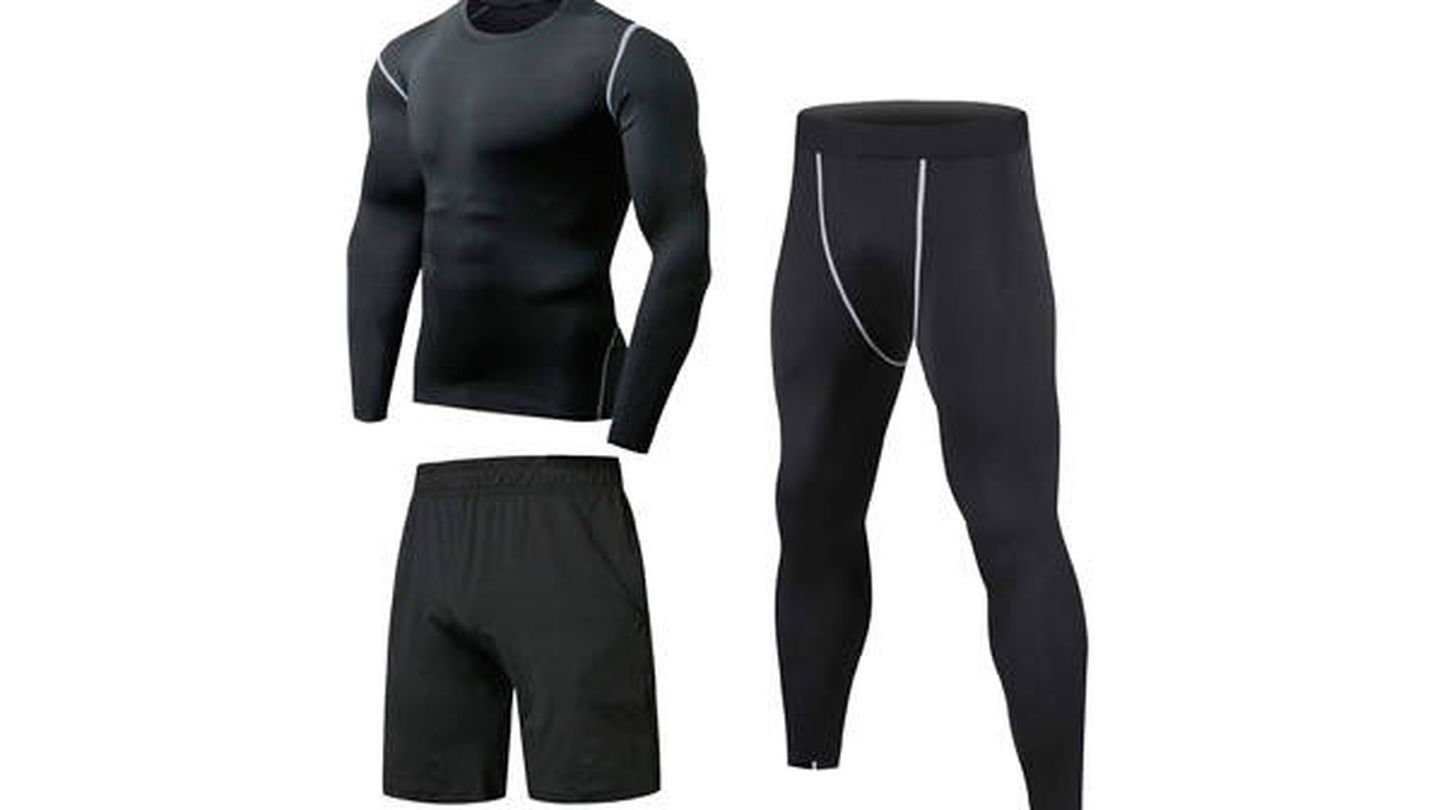 Conjunto de running para hombre: mallas, pantalón corto y camiseta