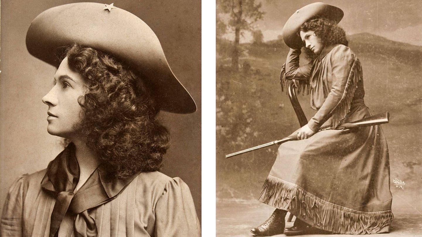 Fotografías de Annie Oakley a finales de la década de 1890 con su arma. (Wikimedia)