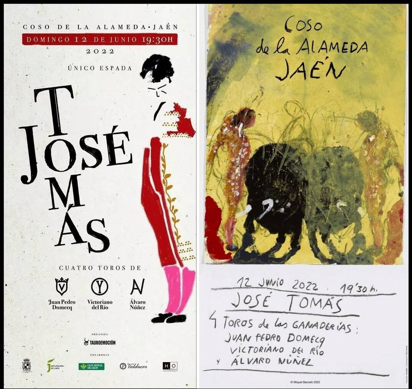 Cartel que anuncia la corrida de José Tomás en Jaén, ilustrado por Barceló. (Cedido)