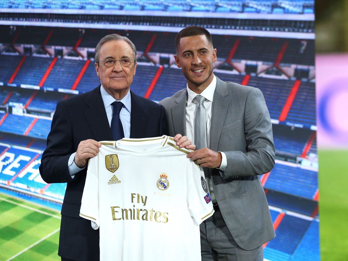 Foto: Pérez y Hazard, durante el acto de presentación del fichaje. (Reuters)