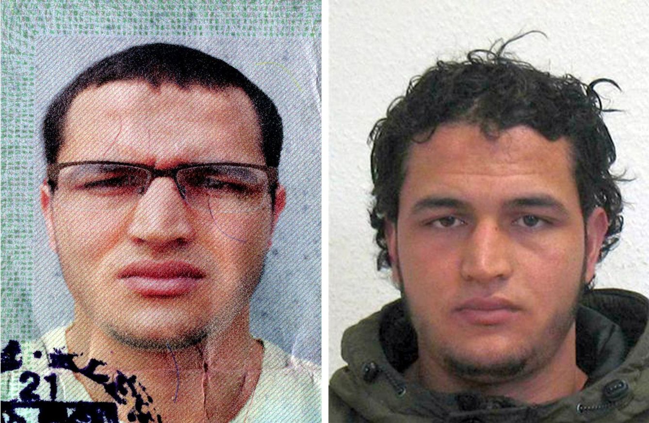 Dos imágenes del terrorista Anis Amri, facilitadas por las autoridades el 21 de diciembre de 2016. (EFE)