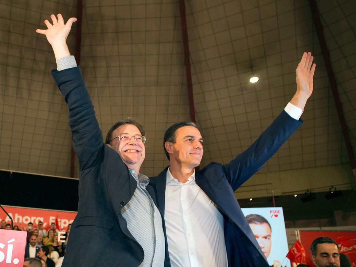 Foto: Ximo Puig y Pedro Sánchez, en un mitin de campaña. (EFE)