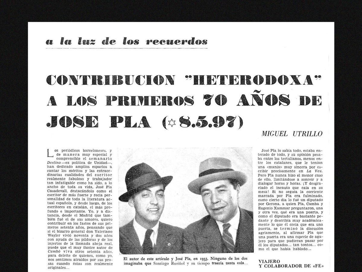 Foto: Miguel Utrillo y Josep Pla, juntos en una foto en 'La Estafeta Literaria' del 6 de mayo de 1967.