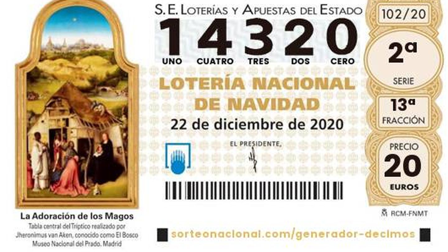 El 14320, el número 'fetiche' de la lotería de Navidad de 2020.