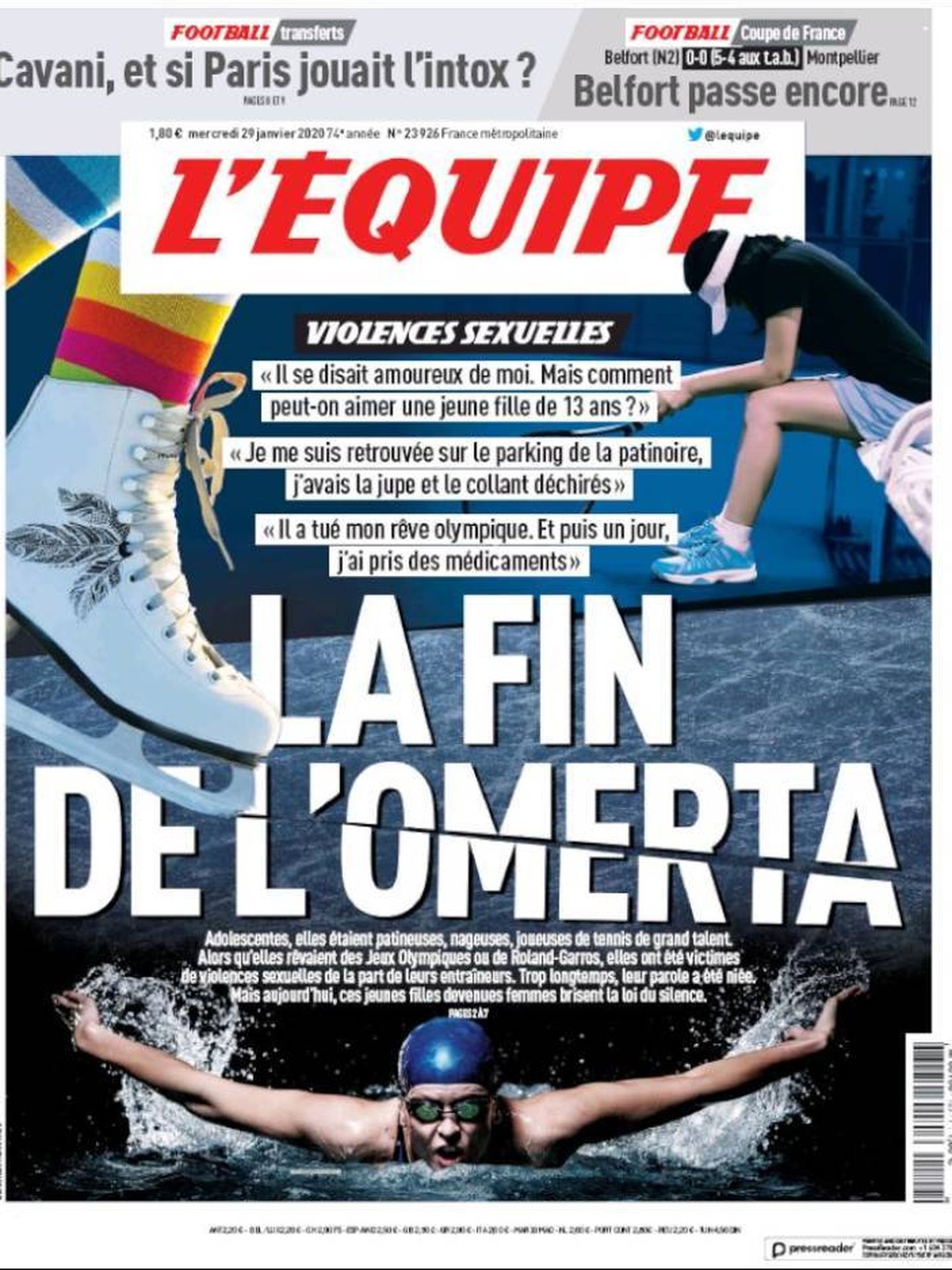 Portada de 'L'Équipe' del 29 de enero.