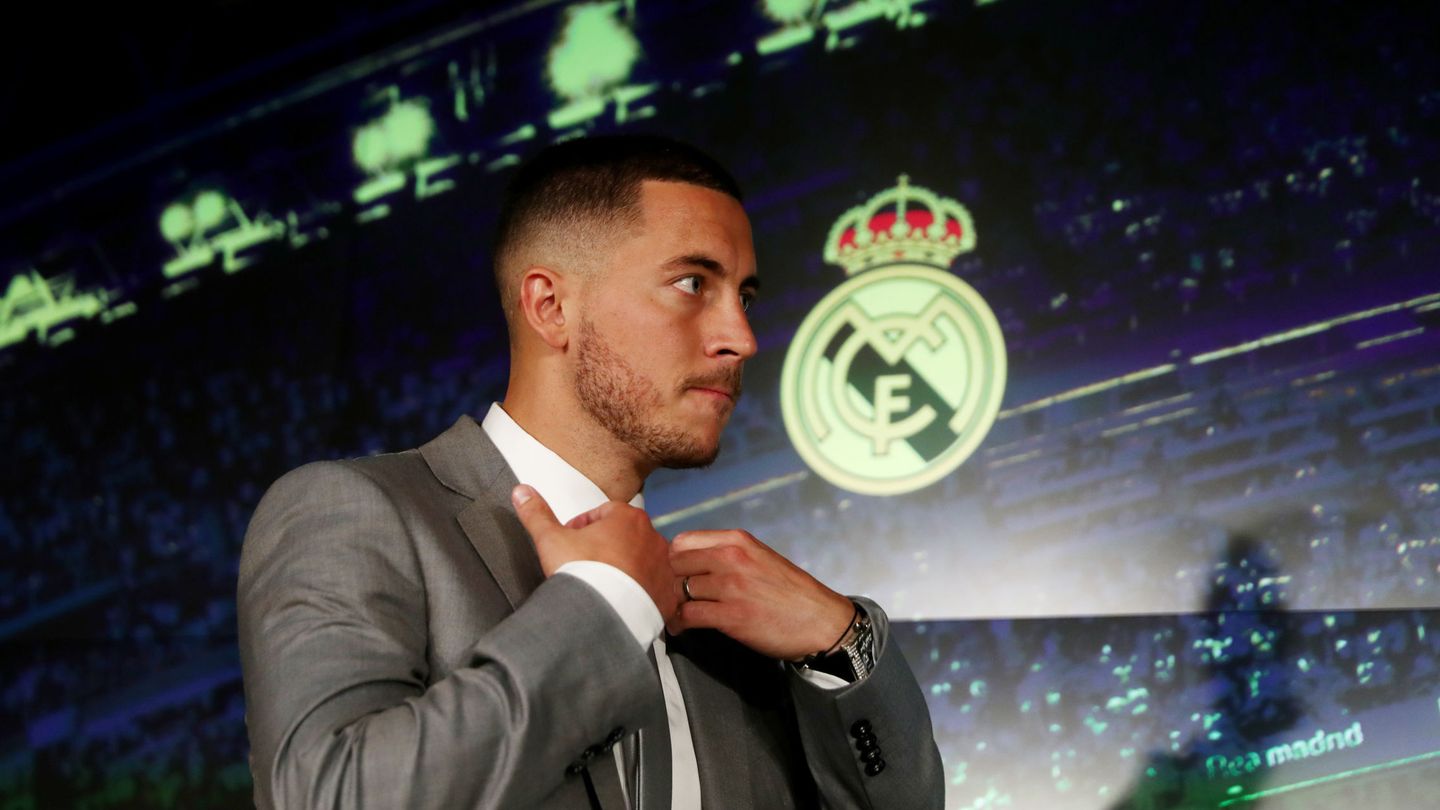 Eden Hazard en la rueda de prensa que cerró su presentación con el Real Madrid. (Reuters)