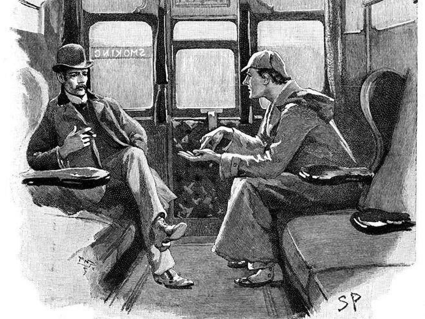Ilustración del británico Sidney Paget de Sherlock Holmes y su ayudante Watson.