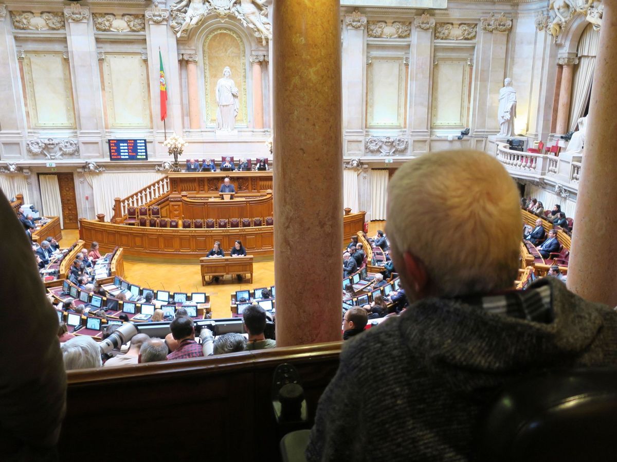 Foto: Varios asistentes observan el interior del Parlamento portugués. (EFE) 