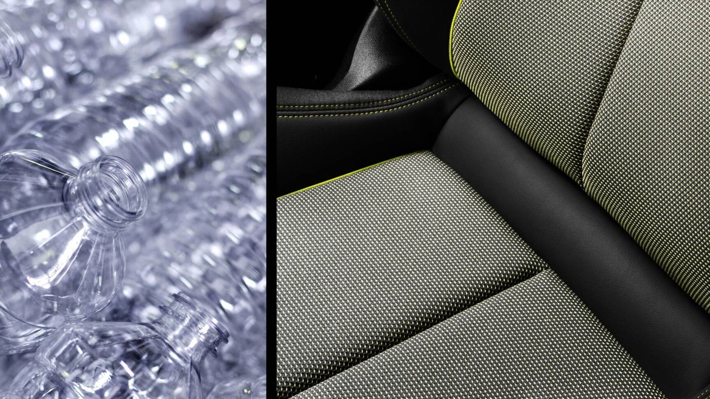 La microfibra de la tapicería de los Q4 e-tron S line se obtiene a partir de botellas de plástico PET recicladas, de tejidos antiguos y de distintas fibras residuales.