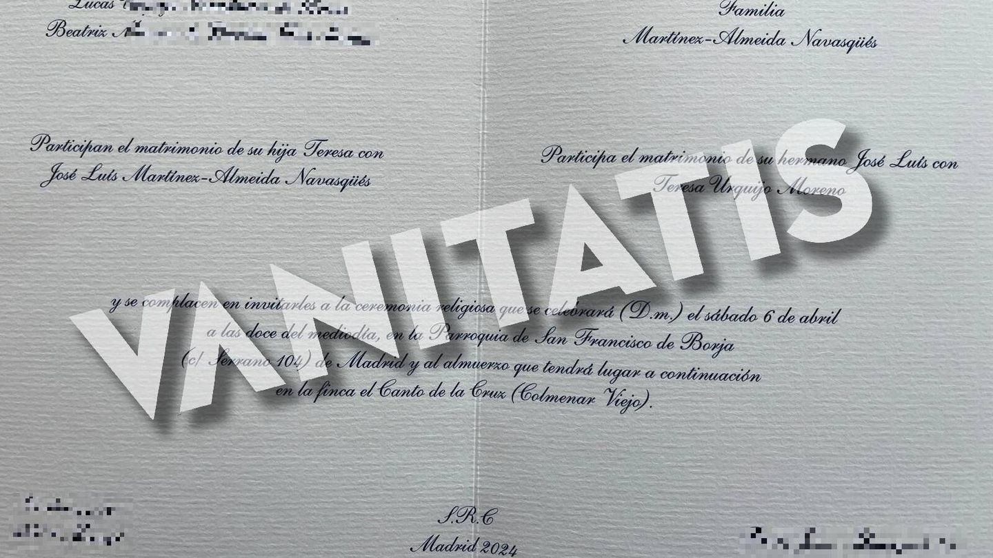 Invitación de boda de Martínez-Almeida y Teresa Urquijo. (Vanitatis)