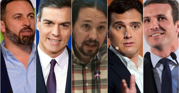 Foto: Santiago Abascal, Pedro Sánchez, Pablo Iglesias, Albert Rivera y Pablo Casado. (El Confidencial)