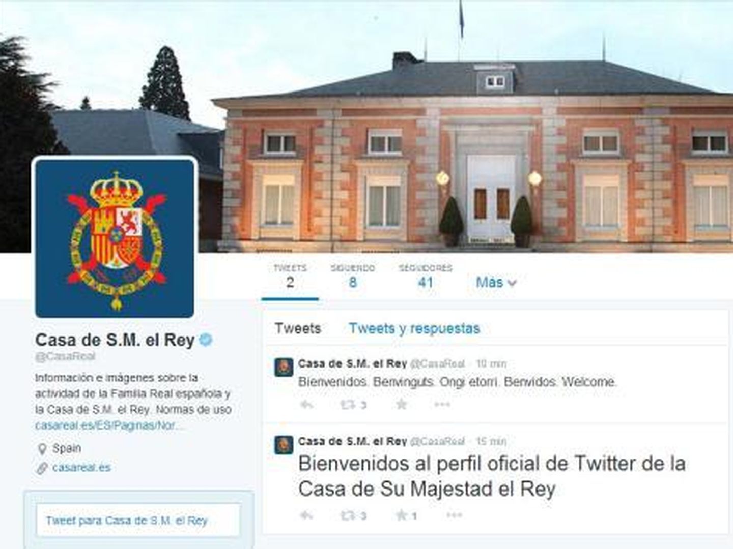 Página oficial de Twitter de Casa Real