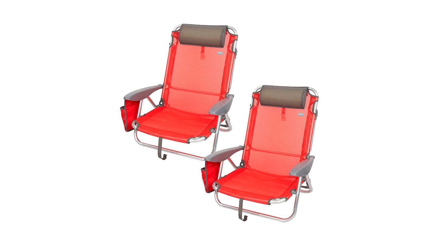 Silla de playa plegable, reclinable portátil, sillas de playa, con  reposacabezas, azul, gris, rojo (color rojo)