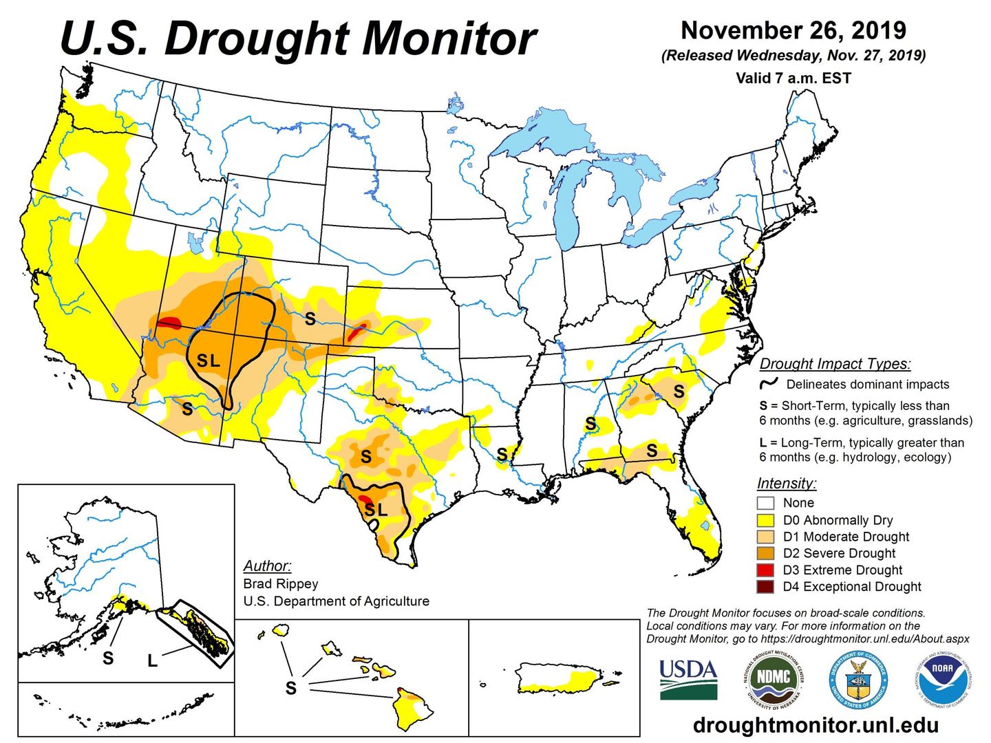 Monitor de la sequía en Estados Unidos. (USDA)