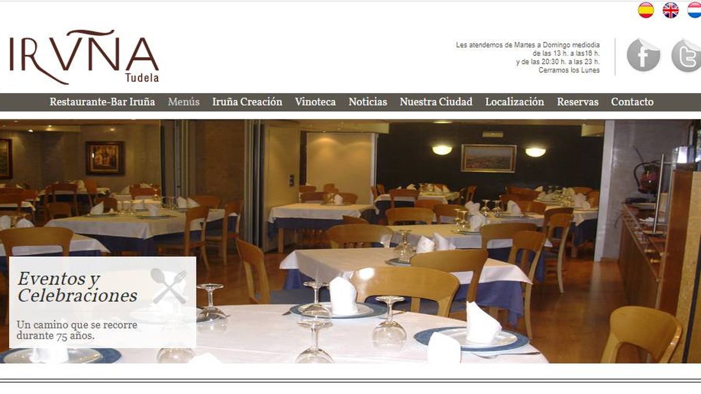 Página web del restaurante Iruña, en Tudela. 