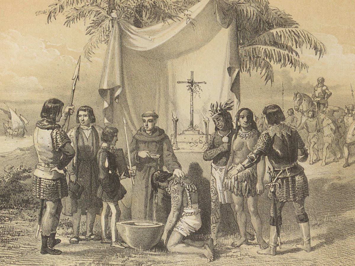 Foto: Bartolomé de las Casas bautizando prisioneros en Cuba en 1511. (Wikimedia)