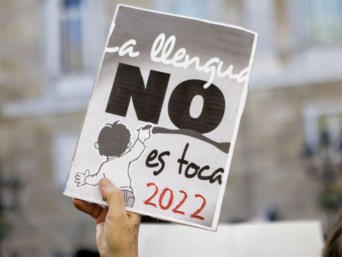Foto: Una persona con un cartel a favor de la inmersión lingüística en catalán en Barcelona. (EFE/Quique García)