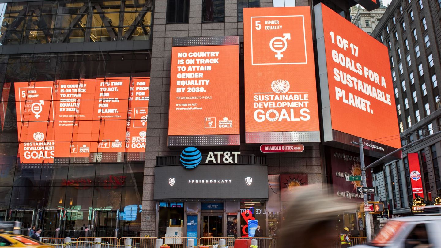 La ONU promociona los Objetivos de Desarrollo Sostenible en Times Square, Nueva York. (ONU)