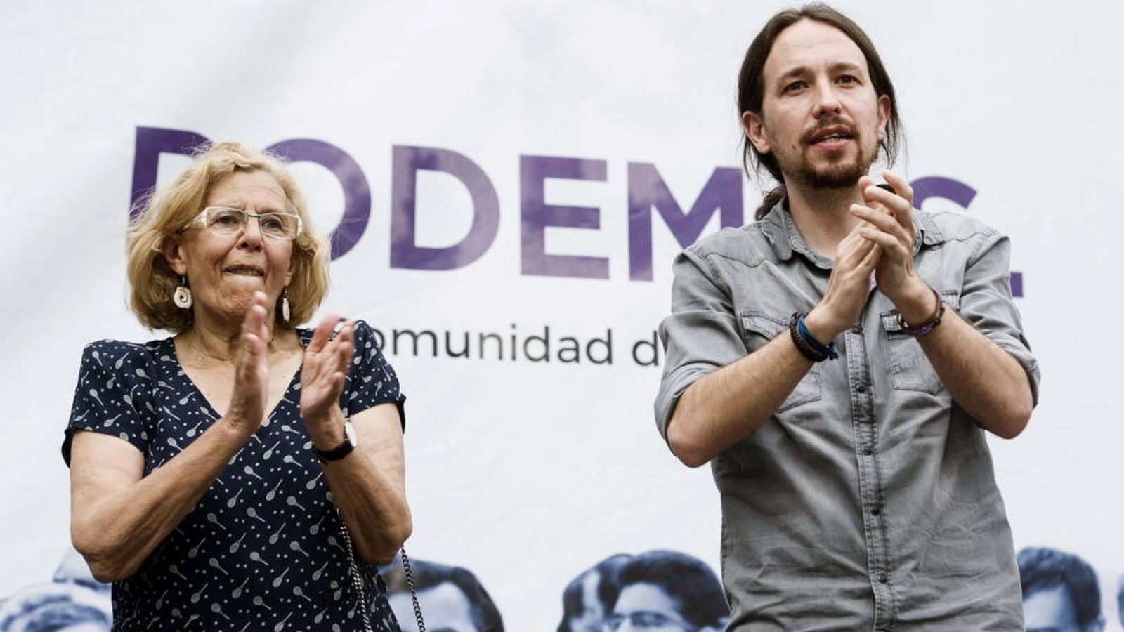 Foto: Manuela Carmena y Pablo Iglesias durante un mitin de campaña. (EFE)