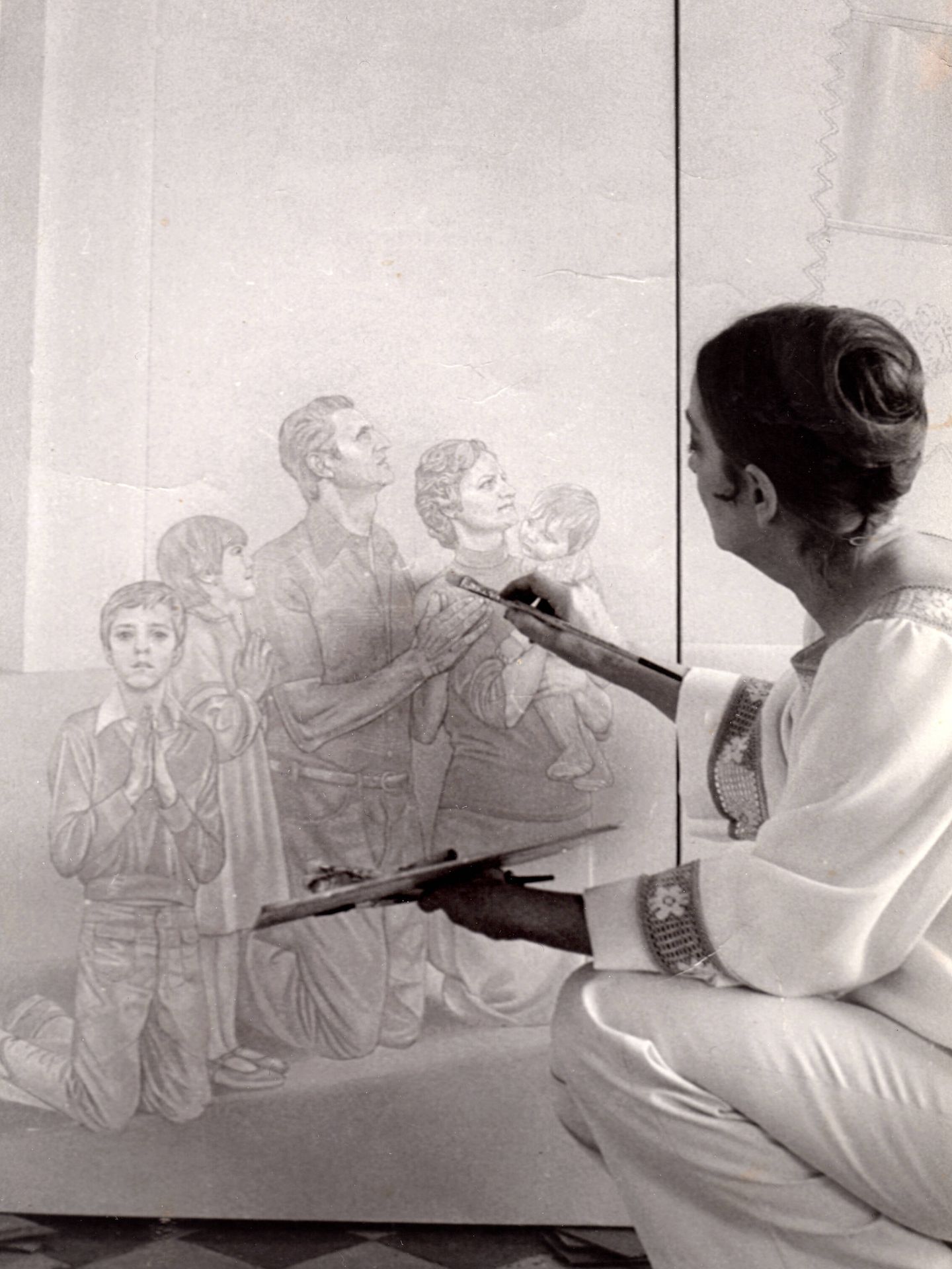 Margaret Modlin pintando el cuadro de 'El Empalao de Valverde de la Vera'. Madrid, 1981. (Paco Gómez)